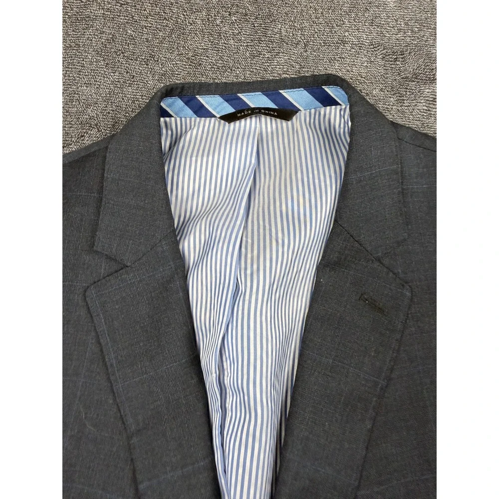 Banana Republic Mens 48L Modern Slim Fit Grey Wool Glen Plaid Blazer Jacket
